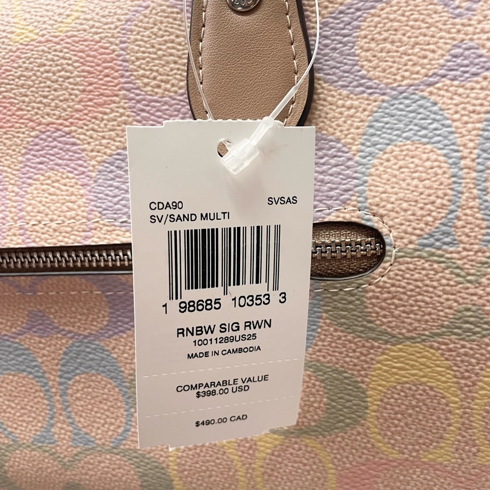 NWT Coach Rowan Satchel Bag In Rainbow Signature Canvas CDA90 Sand Multi - Picture 10 of 11